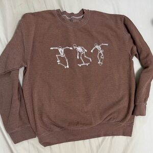 TILT Brown Crewneck Sweater with Skeleton Graphic